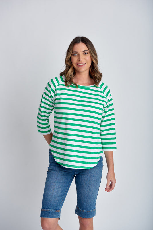 3275-12 3/4 Sleeve Stripe Tee